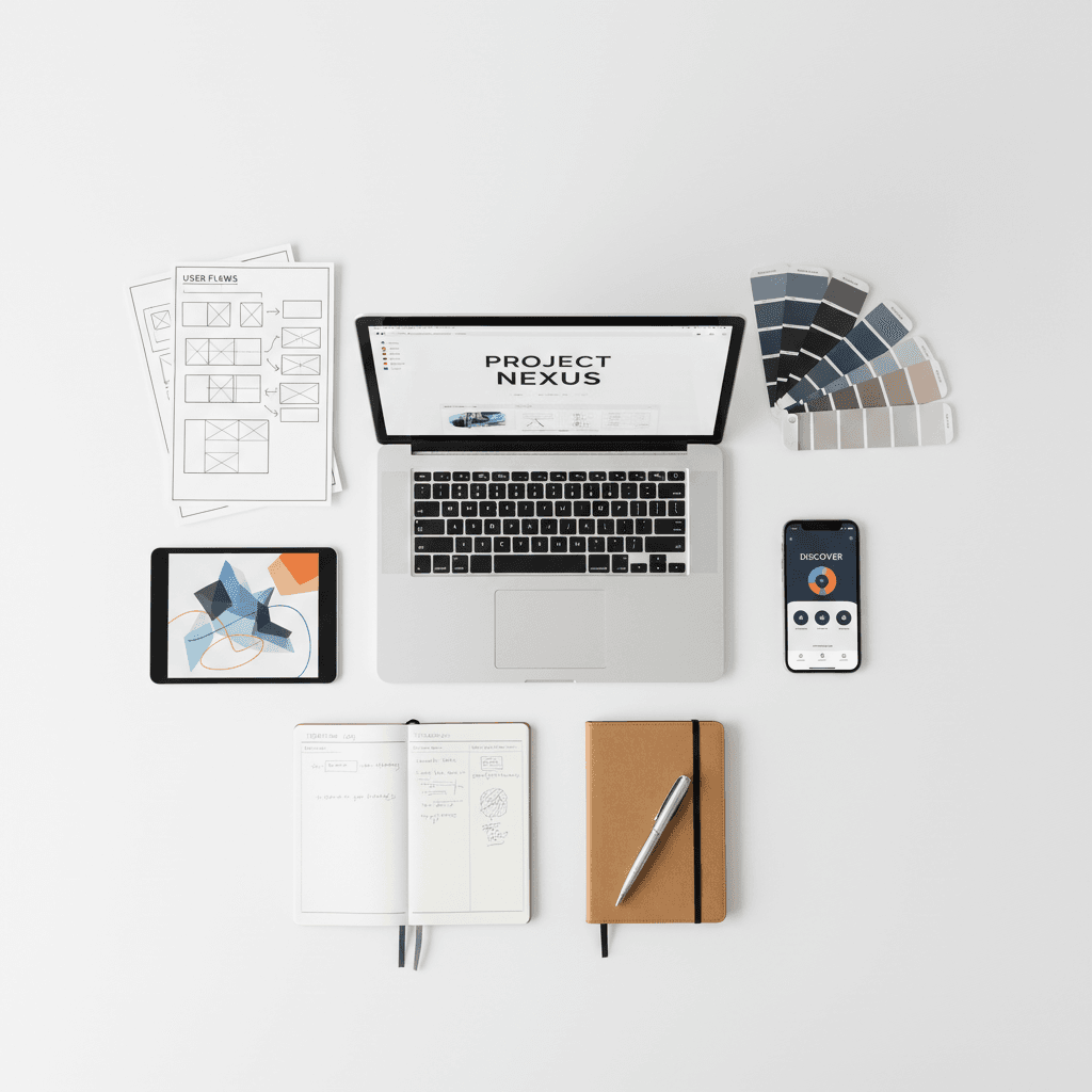 Ad creative mockups on a table with performance notes