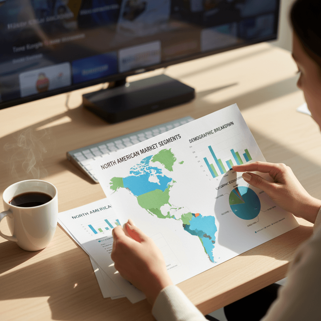 Professional planning a media buying strategy with charts on a desk