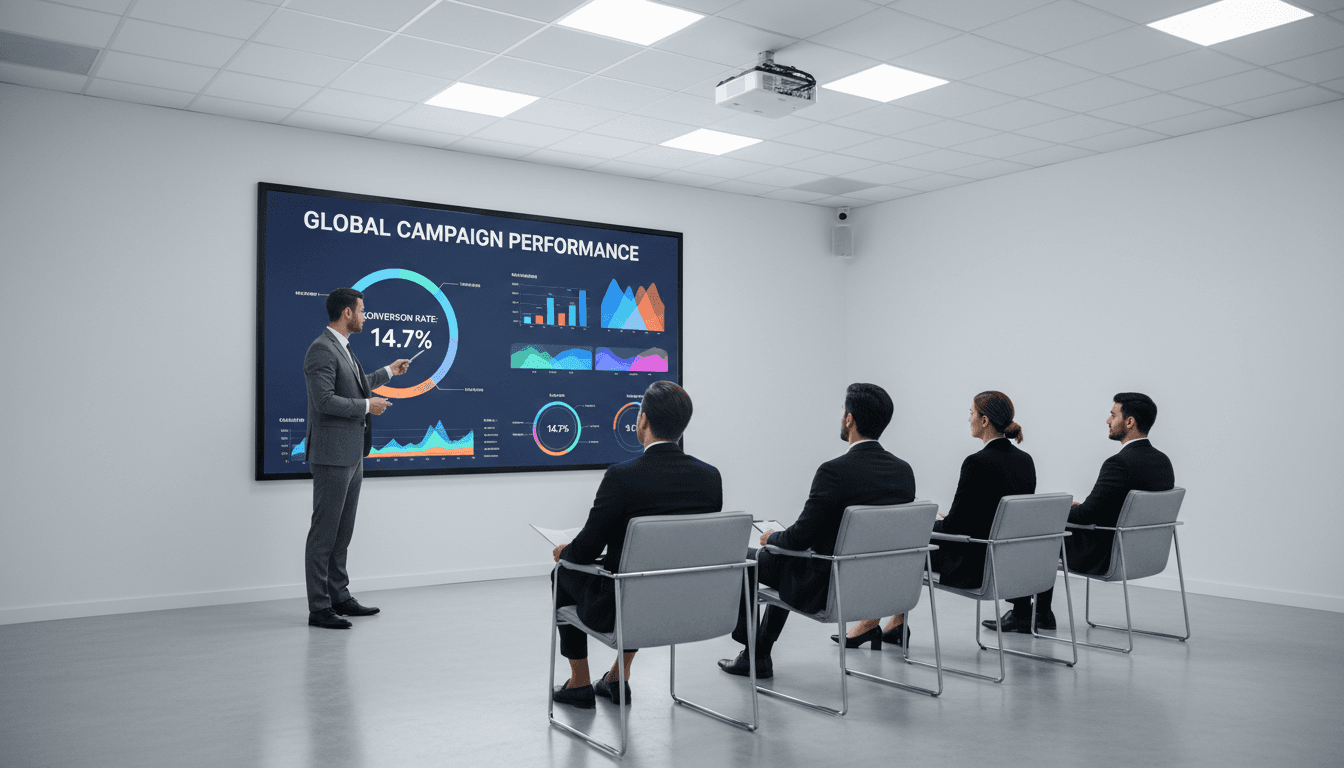Consultant presenting an advertising analytics report to a client